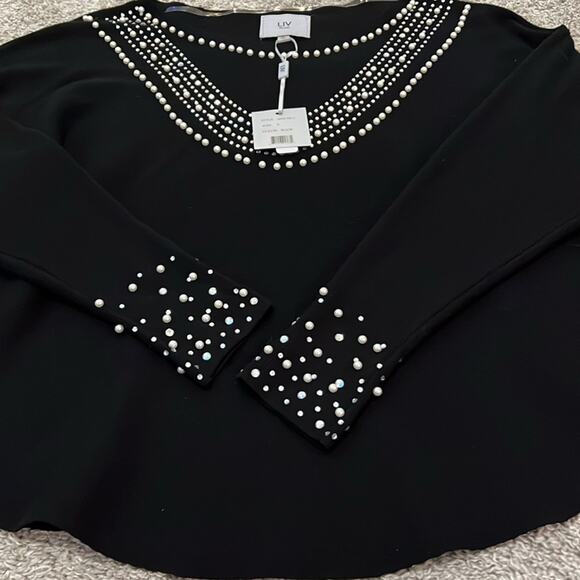 NWT LIV Milano Sweater NWT Black Small 4 6 Pearl Rhinestone Formal Cocktail NEW - Picture 13 of 16